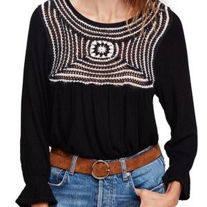 Free People Soul Mate Crochet-Pattern Top Black